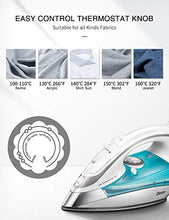 Load image into Gallery viewer, Steam Iron for Clothes, DECEN 1700W Iron with Rapid Even Heat Scratch Resistant Nonstick Soleplate, Professional Iron with Steam Control, Anti-Drip, Self-Cleaning, Dry Iron Function, Teal
