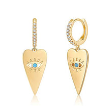 Load image into Gallery viewer, Heart Evil Eye Huggie Hoop Earrings, 925 Sterling Silver Post 14K Gold Plated Dainty Evil Eye Dangle Hoop Huggie Stud Earrings for Women
