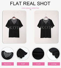 Load image into Gallery viewer, Dokotoo Women's Cute 2022 Summer Button Down Shirt V Neck Lace Crochet Eyelet Flowy Short Sleeve Blouses Solid Casual Loose T Shirts Tops XL Black
