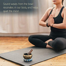 Load image into Gallery viewer, Tibetan Singing Bowl Set ~ 7 Chakra Crystal Stones and Rose Quartz Pendulum ~ Easy to Play with Fabric Case, Cushion, and Mallet ~ For Meditation, Yoga, Spiritual Healing, and Mindfulness
