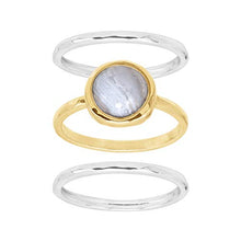 Load image into Gallery viewer, Silpada 'in Good Campanile' Stacking Rings with Natural Blue Lace Agate in Sterling Silver &amp; Brass, Size 9
