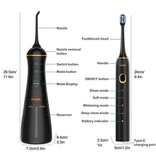Load image into Gallery viewer, Water Flosser and Electric Toothbrush Combo, Cordless Dental Oral Irrigator with 6 Modes 6 Jet Tips &amp; 4 Brush Heads, LCD Display &amp; DIY Mode, 300ML IPX7 Waterproof Teeth Cleaner for Braces Bridges Care
