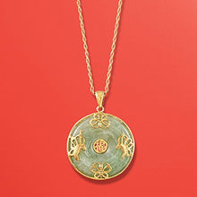 Load image into Gallery viewer, Ross-Simons Green Jade"Good Luck" Butterfly Pendant Necklace in 18kt Gold Over Sterling
