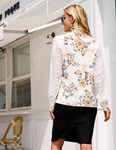Load image into Gallery viewer, Kate Kasin Women Bow Tie Swiss Dot Blouse for Women Chiffon Tops White Floral XL
