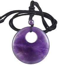 Load image into Gallery viewer, SUNYIK Natural Amethyst Crystal Lucky Coin Pendant Necklace for Women Men, Healing Crystal Amulet Jewelry for Unisex, Donut Round Shaped, Adjustable 18''-28'' Strand
