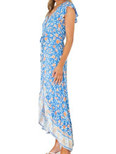 Load image into Gallery viewer, Vermisse Women’s Summer Button Up Split Bohemian Floral Printed V Neck Beach Party Ruffle Maxi Dress
