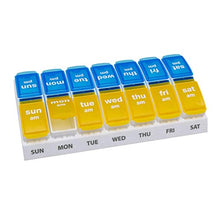 Load image into Gallery viewer, Ezy Dose Weekly (7-Day) AM/PM Pill Organizer, Vitamin and Medicine Box, Removable Compartments, 2 Times a Day, Yellow and Blue
