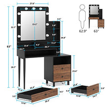 Load image into Gallery viewer, Tribesigns Vintage Vanity Table with Lighted Mirror, Vintage Makeup Dressing Table with Large Drawer and 3-Drawer Chest, Dresser Table for Women (Brown, Stool NOT Included) (Brown/Black)
