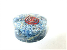 Load image into Gallery viewer, Jet Blue Kyanite Orgone Tower Buster Orgonite Piezo Electric EMF Protection Generator Frequency Ions Tested Cloud Chem Buster 40 Page Jet International Crystal Therapy Booklet
