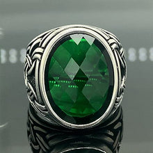 Load image into Gallery viewer, Mens Handmade Ring, Green Emerald Stone Ring, Silver Green Gemstone Ring, Ottoman Style Men Ring, Gift for Him, 925k Sterling Silver Ring
