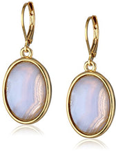 Load image into Gallery viewer, 1928 Jewelry "Semi-Precious Collection" 14k Gold Dipped Blue Lace Agate Oval Drop Earrings
