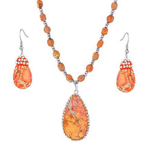 Load image into Gallery viewer, Plumiss Women Handmade Natural Stone Bead Pendant Necklace and Earrings Set Collection (Orange Imperial Jasper)
