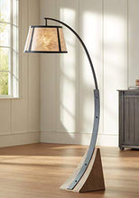Load image into Gallery viewer, Oak River Rustic Mission Arc Floor Lamp Dark Gray Wood Base Mica Shade for Living Room Reading Bedroom Office - Franklin Iron Works
