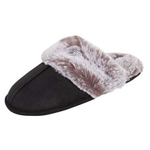 Load image into Gallery viewer, Jessica Simpson Women's Comfy Faux Fur House Slipper Scuff Memory Foam Slip on Anti-Skid Sole, Black, Small
