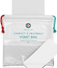 Load image into Gallery viewer, Medi Grade Absorbent Sick Bags for Car Travel, Boat or Plane - Pack of 22 Leakproof Travel Sickness Vomit Bags with Zero Odour – Sealable Travel Sick Bags, Turns Vomit to Gel, Holds Up to 1 Litre
