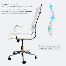 Load image into Gallery viewer, LUCKWIND Ergonomic Office Chair Ribbed Leather Swivel - Adjustable Height Tilt Arm Sleeves Lumbar Support High Back Upholstery Executive Conference Task Computer Chrome Wheel Caster 350lbs Big (White)
