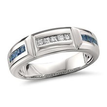 Load image into Gallery viewer, La4ve Diamonds 14k White Gold Princess-Cut Diamond &amp; Blue Sapphire Men's Wedding Band Ring (5/8 cttw, I-J, SI2-I1), Size 9.5

