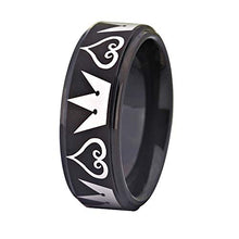 Load image into Gallery viewer, Cosplay Jewelry 8mm Black Step Kingdom Hearts &amp; Crowns Design Ring Wedding Ring Engagement Ring-Free Inside Engraving (14.5)
