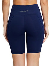 Load image into Gallery viewer, BALEAF Women's 8" High Waist Biker Workout Yoga Running Compression Exercise Shorts Side Pockets Navy Blue Size M
