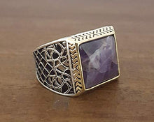 Load image into Gallery viewer, Beautiful Handcrafted 925K Sterling Silver Mens Ring With Amethyst Stone
