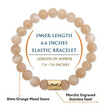 Load image into Gallery viewer, Morchic Orange Moonstone Crystal Gem Semi Precious Womens Girls Stretch Bracelet, Real Natural Sunstone Gemstone Beads 8mm Classic Simple Design Birthday Gift Birthstone 7.5 Inch
