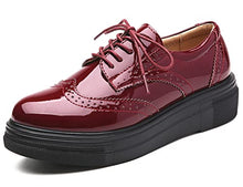 Load image into Gallery viewer, DADAWEN Women's Platform Lace-Up Comfort Wingtips Square Toe Oxford Shoes Brogues Red US Size 8.5

