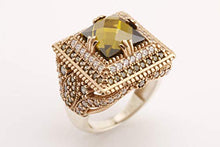 Load image into Gallery viewer, Turkish Handmade Jewelry Square Shape Princess Cut Peridot and Round Cut Topaz 925 Sterling Silver Ring Size Option
