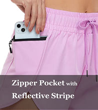 Load image into Gallery viewer, Oalka Women's Quick Dry Running Shorts Lined Athletic Workout Shorts with Pockets Pink Lilac XXL
