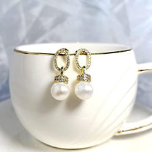 Load image into Gallery viewer, La Raffine Dangle Natural Freshwater Pearl with Zircon Circle 14K Gold Plating Earring with Stud for Women Girl Gifts Valentines/Birthday/Anniversary/Mothers Day
