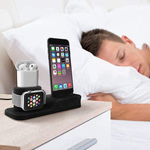 Load image into Gallery viewer, Compatible iPhone Apple Watch AirPods Phone Watch Charging Stand 3 in 1 Silicone Holder for iPhone Xs Max/XS/XR/X/8/8 Plus/7/7 Plus/6s/6s Plus Charger Dock iWatch Series 3/2/1 AirPods - Black
