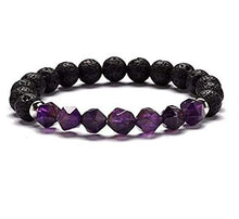 Load image into Gallery viewer, PSEEHEE 8mm Amethyst Semi Precious Gemstone Crystal Lava Rock Stone Essential Oil Diffuser Bracelet, Aromatherapy Yoga Beads Stretch Unisex Chakra Healing Jewelry
