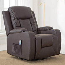 Load image into Gallery viewer, ComHoma Recliner Chair Massage Rocker with Heated Modern PU Leather Ergonomic Lounge 360 Degree Swivel Single Sofa Seat with Drink Holders Living Room Chair Brown
