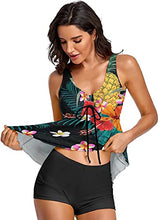 Load image into Gallery viewer, Cute Pineapple Tankini Swimsuits for Women Vinatge Floral Tummy Control Two Piece Bathing Suits Tank Top with Boyshorts XX-Large
