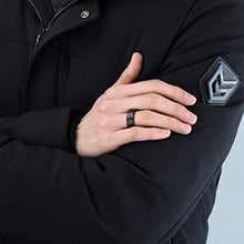 Load image into Gallery viewer, King Will 8mm Black Tungsten Carbide Ring Inner Hole Inlaid Wood Hammered Texture Flat Style 14
