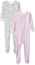 Load image into Gallery viewer, GERBER Baby Girls' 2-Pack Footed Unionsuit, Leopard, 0-6 Months
