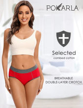 Load image into Gallery viewer, POKARLA Women's Cotton Stretch Underwear Ladies Mid-high Waisted Briefs Panties 5-Pack(Small）
