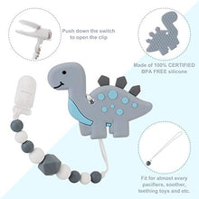 Load image into Gallery viewer, Slotic Baby Teething Toys, Dinosaur Teether Pain Relief Toy with Pacifier Clip Holder Set for Newborn Babies, Freezer Safe Neutral Shower Gift, Soft &amp; Textured Stocking Stuffers for Boy and Girl
