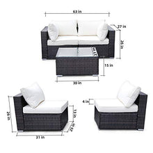 Load image into Gallery viewer, Viewee 5-Pieces Outdoor Patio Furniture Sets Rattan Wicker Patio Sofa with 2 Corner Chairs&amp; 2 Armless Chair &amp;1 Glass Top Patio Table
