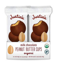 Load image into Gallery viewer, Justin's Organic Milk Chocolate Peanut Butter Cups, Rainforest Alliance Certified Cocoa, Gluten-free, Responsibly Sourced, 12 Packs of 2-Cups each
