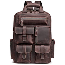Load image into Gallery viewer, S-ZONE Men Vintage Genuine Leather Backpack Casual Daypack Multi Pockets Travel Bag Brown
