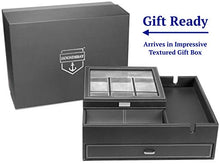 Load image into Gallery viewer, HOUNDSBAY Commander Dresser Valet Watch Box Case &amp; Mens Jewelry Box Organizer with Smartphone Charging Station (Black/Gray)
