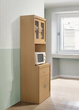 Load image into Gallery viewer, Hodedah Long Standing Kitchen Cabinet with Top &amp; Bottom Enclosed Cabinet Space, One Drawer, Large Open Space for Microwave, Beech
