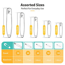Load image into Gallery viewer, Safety Pins Assorted, 340 PCS Nickel Plated Steel Large Safety Pins Heavy Duty, 5 Different Sizes Safety Pin, Safety Pins Bulk, Small Safety Pins for Pinning, Sewing, Jackets, Clothes, Crafts
