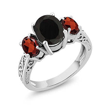 Load image into Gallery viewer, Gem Stone King 925 Sterling Silver Black Onyx &amp; Red Garnet 3-Stone Women's Ring 2.73 Cttw (Size 6)
