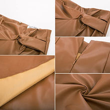 Load image into Gallery viewer, Kate Kasin Zipper Business Casual Leather Pencil Skirts for Women Side Wrap Knot Knee Length High Waist Elegant Skirts Brown M
