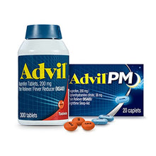 Load image into Gallery viewer, Advil Pain Reliever and Fever Reducer, Ibuprofen 200mg for Pain Relief - 300 Count, Advil PM Pain Reliever and Nighttime Sleep Aid, Ibuprofen for Pain Relief and Diphenhydramine Citrate - 20 Count
