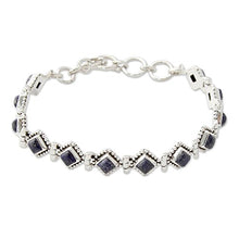 Load image into Gallery viewer, NOVICA .925 Sterling Silver and Dyed Lapis Lazuli Tennis Bracelet, 7.75", Deep Blue Diamonds'
