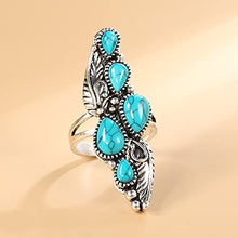 Load image into Gallery viewer, Vintage Blue Synthetic-Turquoise Ring Teardrop-shaped Stone Ring Tibet Silver Plated Fashion(US 7,8,9)
