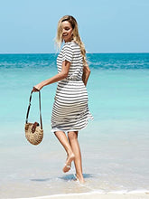 Load image into Gallery viewer, Women Summer Spring Modest Teacher Travel Work Casual Midi Dress Dot Gray Blue S
