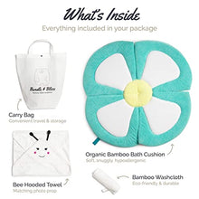 Load image into Gallery viewer, Organic Bamboo Baby Bath Flower Sink Insert Giftable 4PC Set | Baby Sink Bath Cushion, Bee Towel &amp; Washcloth | Flower Baby Bath Sink Insert Infant Tub | Flower Bath Baby Bather for Newborns
